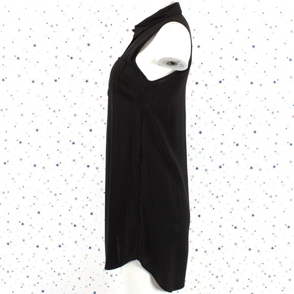 Black Sleeveless Henley Shirt Dress Tunic Top - Picture 4 of 7